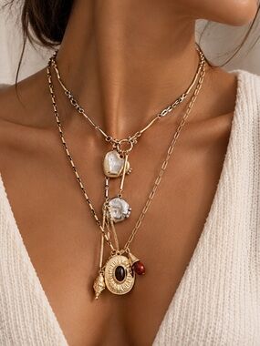 Elegant Heritage Layered Necklace with Sculptural Charms